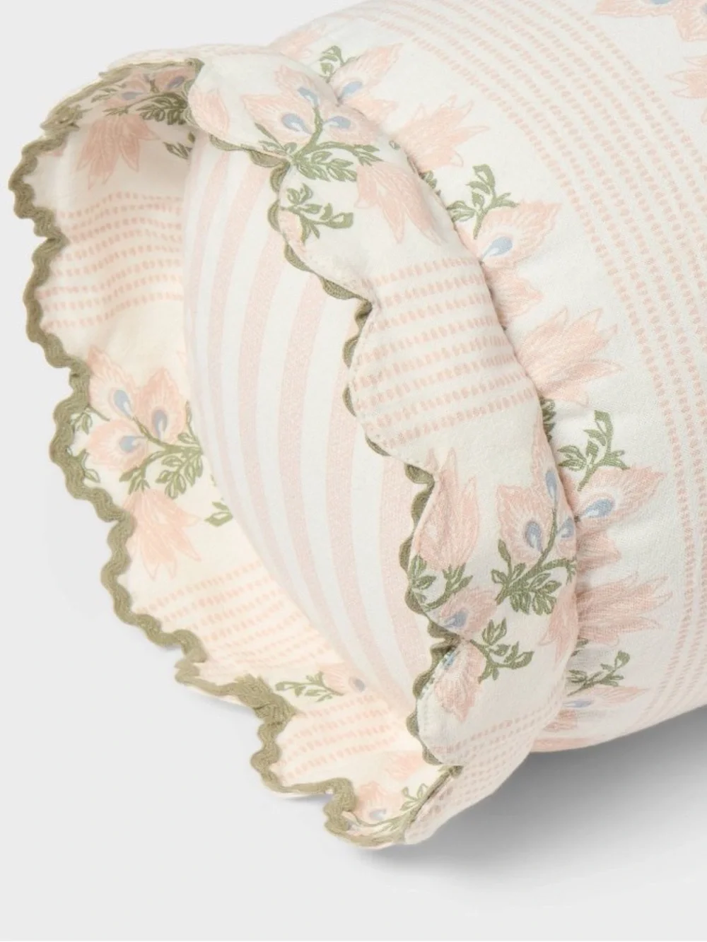 NWT Pink Floral Bolster Pillow with Green Leaves
